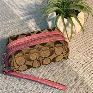 Coach Signature canvas wristlet/makeup bag
